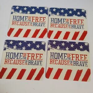 4 VFW Patriotic Promo Coasters Set Distressed Flag “Free Brave” NEW